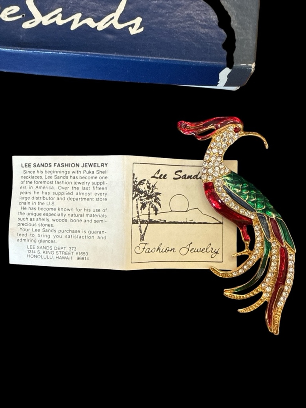 Vintage Lee Sands Enamel Rhinestone Peacock Bird of Paradise Brooch Pin - Picture 6 of 6